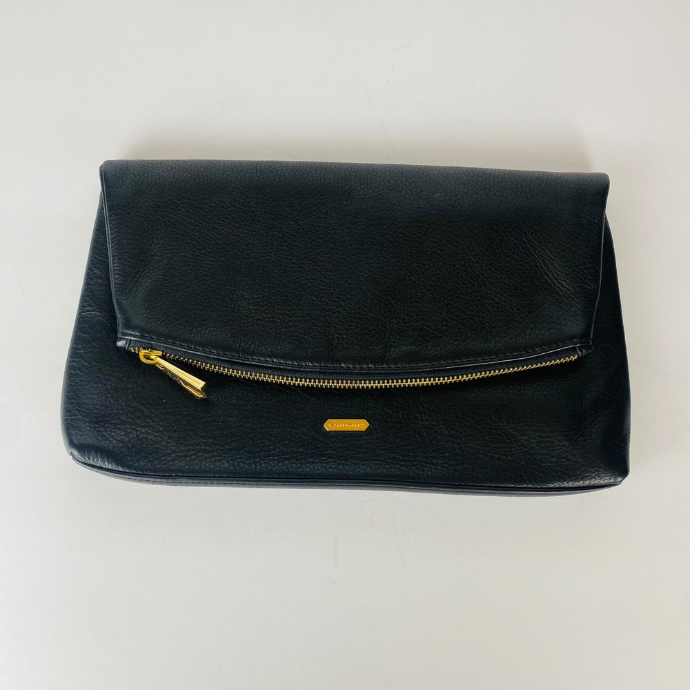 Hayden‎ Harnett Black Pebbled Leather Foldover Clutch Bag Gold Hardware RN137646